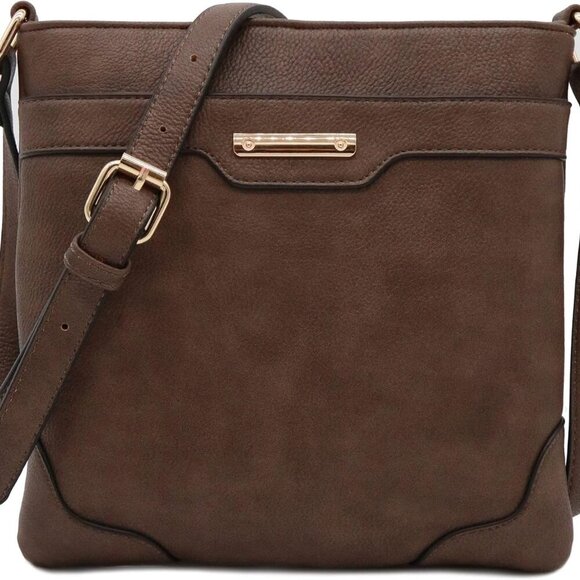 Solid Faux Leather Crossbody Bag Medium Classic Size Gold Hardware - Picture 1 of 7